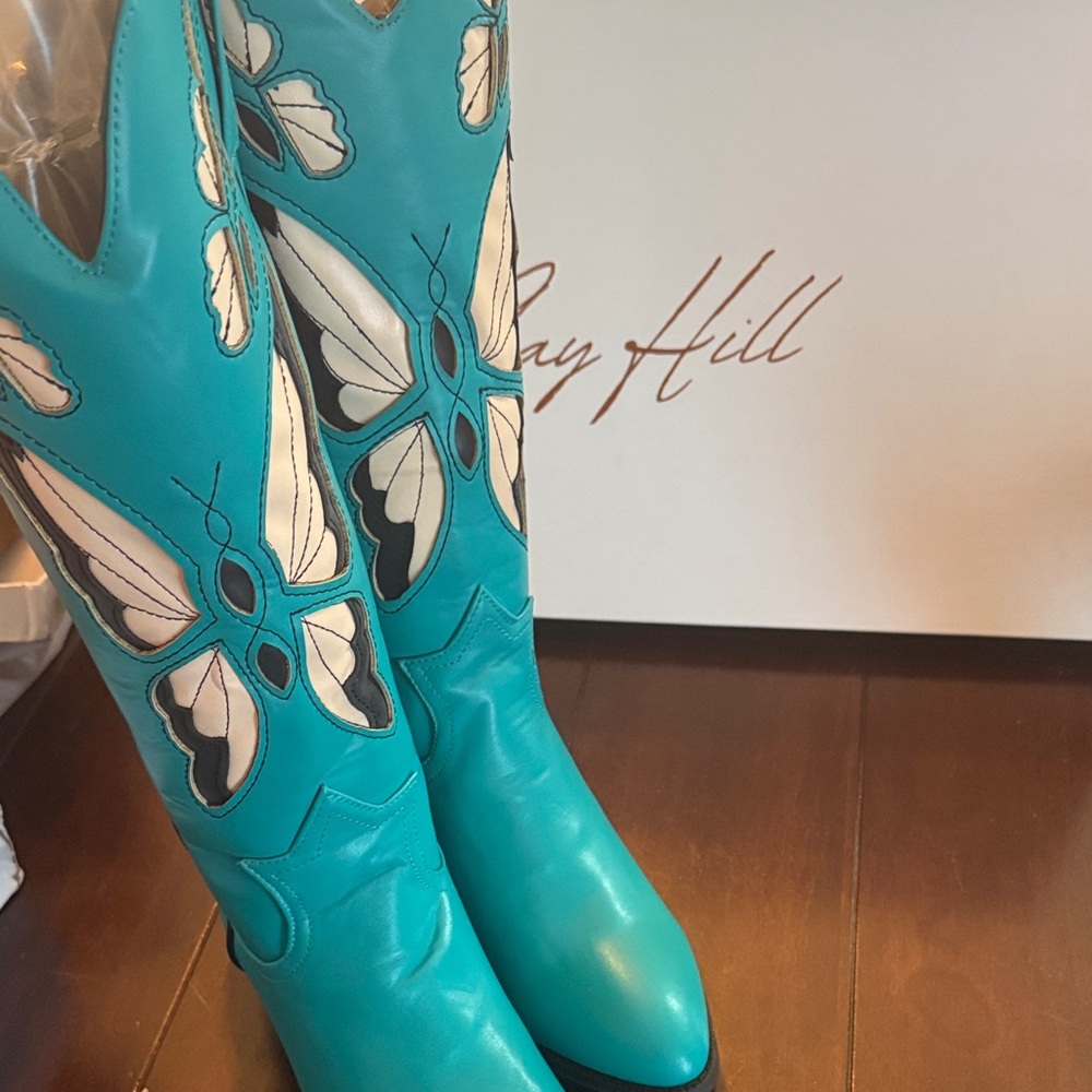 Turquoise Butterfly Cowboy Boots